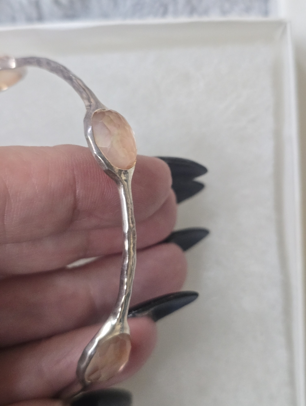 Ippolita 925  Hammered Bangle with Rock Crystals over  brown shell doublet - Picture 4 of 13